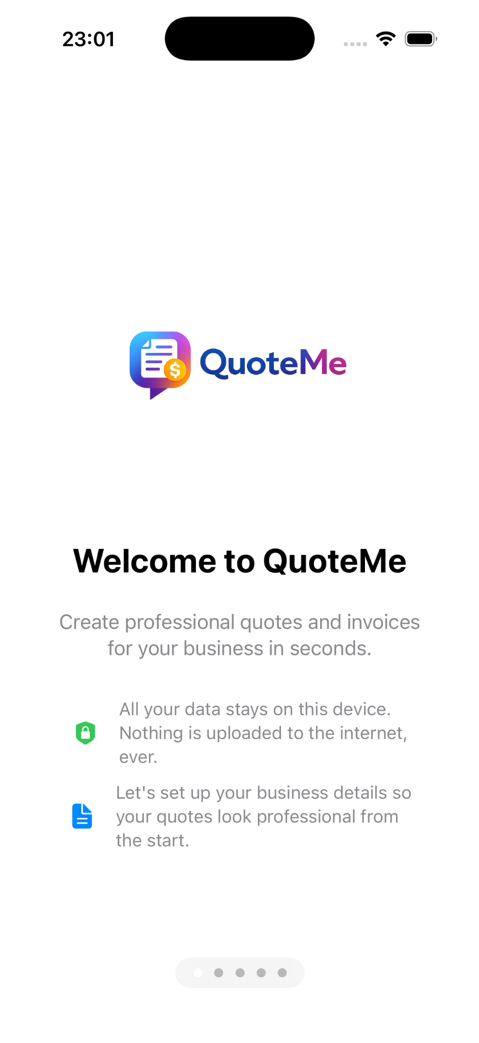 QuoteMe welcome screen
